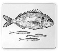 YENDOSTEEN Sketchy Mouse Pad, Yacht Ocean Sealife Deep Water Bebé y Madre Pez Imagen Dibujada a Mano Obra de Arte, Tamaño estándar Rectángulo Antideslizante Alfombrilla de Goma, Blanco y Negro