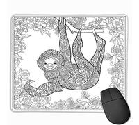 YENDOSTEEN Sloth Personalizar Mouse Pad Esquema de Dibujo de Sloth en Jungle Zoo Animal con Detalles Ornamentales y Flores Custom Mouse Pad 8.5 "x7 Negro Blanco