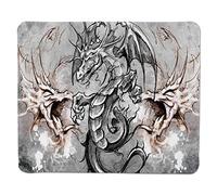YENDOSTEEN Yanteng Gaming Mouse Pad Dragon, Criatura de Miedo en el Bosquejo Escena de Horror estilizada Monstruo del Tatuaje Arte gótico Decorativo, Gris Umber Stitched Edge