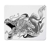 YENDOSTEEN Yanteng Gaming Mouse Pad Dragon, Estilo del Tatuaje Criatura alada asiática Tradicional con el patrón Decorativo étnico Ornamental, Borde Cosido Blanco Negro