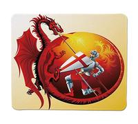 YENDOSTEEN Yanteng Gaming Mouse Pad Dragon, Saint George con Fuego Escupir, con alas Criatura Royal Knight Graphic Decorativo, Silver Ruby Earth Yellow Stitched Edge