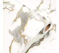 YENHOME Vinilo Adhesivo Muebles Blanco Marmol Dorado 90x300cm Vinilo Adhesivo Decorativo Efecto Mármol Dorado para Baño Salon Cocina PVC Papel Pintado Marmoleado Autoadhesivo para Armario Puerta Mesa