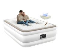 YENING Colchón de aire de espuma de tamaño matrimonial con bomba incorporada, doble inflable, para camping, 18 pulgadas de alto