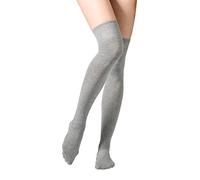 Yenita 2 pares de calcetines para mujer, por encima de la rodilla, ligeros, negros o grises lisos, Color gris., Talla única