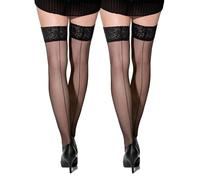 Yenita® Pack de 2 Medias autoadhesivas con costura y encaje borde negro