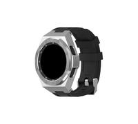 Yenle Kit de modificación para Sansung Galaxy Watch 4 Classic 46 mm correa de goma + caja de acero inoxidable (negro plateado)