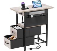 Yenlure Mesa auxiliar pequeña con estación de carga, mesita de noche estrecha con bolsillo de almacenamiento para sala de estar, dormitorio, mesa auxiliar de sofá con puertos USB y tomas de corriente
