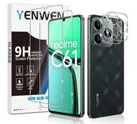 Yenwen Protector de Pantalla para Realme C61 / Realme C63, 2 Piezas Cristal Templado con 2 Piezas Protector de Lente de Cámara, 9H Dureza Ultra Resistente Vidrio Templado