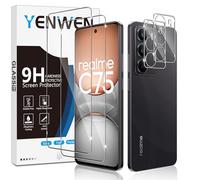 Yenwen Protector de Pantalla para Realme C75 4G / Realme 14X, 2 Piezas Cristal Templado con 2 Piezas Protector de Lente de Cámara, 9H Dureza Ultra Resistente Vidrio Templado