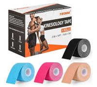 Yeoda Cinta kinesiológica de 4 rollos, cinta atlética elástica de algodón original, cinta sin cortar, hipoalergénica e impermeable para alivio del dolor muscular y apoyo articular