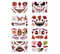 Yeomju 8 tatuajes faciales de Halloween, esqueleto zombi, payaso, diablo y bruja, tatuajes para la boca de Halloween, accesorios de maquillaje de Halloween