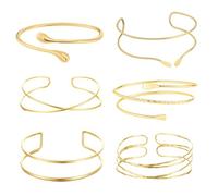 Yeomju Women's Gold Bangle Set, 6 piezas ajustable Upper Bangle Jewellery, chapado en oro de 14 K, diseño minimalista para fiestas y ocasiones especiales, dorado, dorado, L