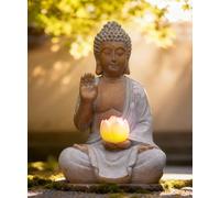 Yeomoo Figura de Buda con LED Solar LED Decoración de Jardín - Resistente a la intemperie Meditación Jardín Figuras Decoración para Zen Jardín Salón Feng Shui Regalo Espiritual para Mujeres Mamá
