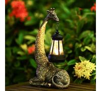 Yeomoo Giraffe Gartendeko mit Solarlampe - Giraffen Gartenfiguren Deko für Draußen mit Wetterfest LED Solar Fartern für Balkon Garten Deko Geschenke für Frauen Männer Mama Geburtstagsgeschenk Kupfer