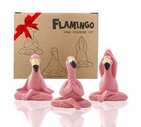 Yeomoo Juego de 3 adornos decorativos de jardín de flamenco de yoga rosa, juego de jardín de hadas en miniatura, estatuas de césped al aire libre, decoración interior del hogar
