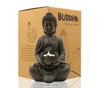 Yeomoo Portavelas de Buda meditante con estatua de Buda Zen, decoración de interior y exterior para casa, jardín, patio, decoración artística, con una vela de té LED, resina 1P
