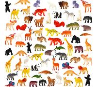YeoNational&Toys Animales De Juguete, Paquete De 64 Mini Animales de la Selva De Plástico, Conjunto De Juguetes Realistas De La Jungla, Figuras De Animales para Niño Niña Regalos Juguete Educativo