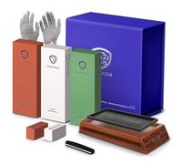 YEOPASDA Kit de piedra afiladora de cuchillos extra grande, grano de 3 lados más grueso, piedra húmeda 400/1000/6000, juego de piedra afiladora de cuchillos con base de madera antideslizante, guía de