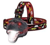 Yeory Faros delanteros de dinosaurio con lámparas de cabeza de Light Up Eye y Realistic Roar para niños con una linterna para niños ajustable recargable ajustable para Halloween, faros delanteros