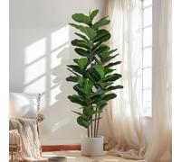 Yepdin Árbol de ficus artificial de 6 pies, 69 hojas de violín, árbol de higuera artificial en maceta para interiores y exteriores, plantas artificiales decorativas grandes