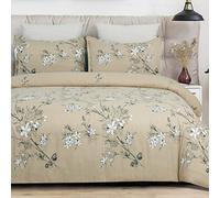 YEPINS Juego de Funda de edredón de Microfibra cepillada Suave con Cierre de Cremallera y Lazos en Las Esquinas, patrón Floral de Flores y Ramas, Color Camello, tamaño King (104 x 90 Pulgadas)