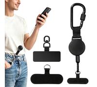 YEQUKK 1x Correa Retráctil para Teléfono Movil, Antirrobo Llavero Extensible, Con 2 parches, Cordón para Movil con Gancho 360°Metálico, Anti-Drop Tether de Teléfono para Senderismo, Escalada, Negro