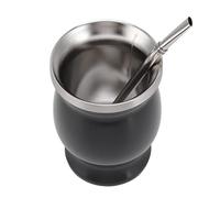 Yerba Mate Cup, Mate Set 230ml Kit de Yerba Mate Tradicional Negro de Doble Pared con Cuchara de Paja y Cepillo para café, té, Bebidas Frías