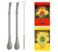Yerba Mate Juego de té con bombilla, pajita de acero inoxidable para té mate (x2) 19 cm, filtración para mate con mucho polvo, fácil de limpiar