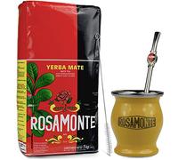 Yerba Mate Rosamonte Tradicional Juego de té mate de 1 kg de acero inoxidable - Taza de mate amarilla - Calabaza | Pajita de té mate - Bombilla | Cepillo de limpieza