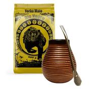 Yerba Mate Set con Yerba Mate Rio Negro 400g ● Argentina Yerba Mate Tee ● Cerámica mate taza de té miel 350 ml ● Pajita de acero inoxidable Bombilla 19 cm