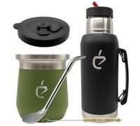 Yerba Mate Set Un Mate MateGo Thermolid DualFlow PRO Forest Green - Termo 1000 ml, Matero Térmico 230 ml, Bombilla, Cepillo, Caja Regalo Premium (Verde)