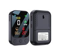 YEREADW Detector de monóxido de Carbono portátil 3 en 1, Detector de monóxido de Carbono Recargable con indicador de Temperatura y Humedad, portátil para el hogar, Caravana, Camping (Negro)