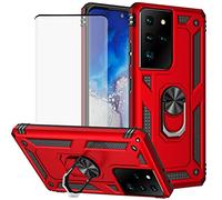 Yerebel Funda para Galaxy S21 Ultra 5G, SM-G998U con protector de pantalla de vidrio templado, [grado militar] [anillo de metal] [soporte magnético] cubierta de armadura resistente para Samsung Galaxy S21 Ultra 5G (rojo)