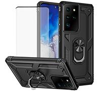 Yerebel Funda para Galaxy S21 Ultra 5G, SM-G998U con protector de pantalla de vidrio templado, [grado militar] [anillo de metal] [soporte magnético] cubierta resistente para Samsung Galaxy S21 Ultra 5G (negro)