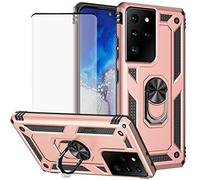 Yerebel Funda para Galaxy S21 Ultra 5G, SM-G998U con protector de pantalla de vidrio templado, [grado militar] [anillo de metal] [soporte magnético] cubierta resistente para Samsung Galaxy S21 Ultra 5G (oro rosa)