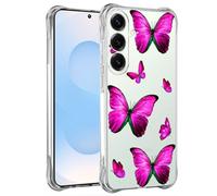 Yerebel Funda para Galaxy S25 FE, para Samsung S25FE 5G SM-S731B, bonita cubierta, transparente, flexible, TPU, goma suave, silicona y silicona, para Samsung Galaxy S25 FE, mariposa rosa