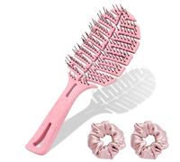 Yeria Cepillo para el pelo sin tirones - Cepillo desenredante en forma de hoja de paja + 2 gomas de pelo de seda - Cepillo desenredante vegano para mujeres y niños, para rizar el cabello húmedo y