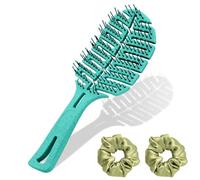 Yeria Cepillo para el pelo sin tirones - Cepillo desenredante en forma de hoja de paja + 2 gomas de pelo de seda - Cepillo desenredante vegano para mujeres y niños, para rizar el cabello húmedo y