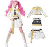 Yeria Disfraz de estrella del pop para niñas - Conjunto de 3 piezas con flecos blancos, disfraz de artista de escenario K-Pop Rumi con guantes y diadema, para 3-4 años, talla 120, Halloween, disfraces