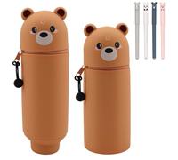 Yeria Estuche de Silicona con Forma de Oso, 2 en 1 con Cremallera | Kawaii Estuche para lápices hecho de silicona suave sirve como portalápices en el escritorio Ideal para la escuela y oficina