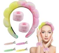 Yeria Set de 1 Diadema de Mujer y 2 Muñequeras Desmaquillar y 4 Pinzas para el Pelo, Diademas y Muñequeras para Maquillaje, Para Maquillaje Femenino,Cuidado de la Piel,Baño y Ducha