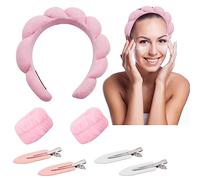 Yeria Set de 1 Diadema de Mujer y 2 Muñequeras Desmaquillar y 4 Pinzas para el Pelo, Diademas y Muñequeras para Maquillaje, Para Maquillaje Femenino,Cuidado de la Piel,Baño y Ducha