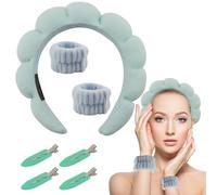 Yeria Set de 1 Diadema de Mujer y 2 Muñequeras Desmaquillar y 4 Pinzas para el Pelo, Diademas y Muñequeras para Maquillaje, Para Maquillaje Femenino,Cuidado de la Piel,Baño y Ducha