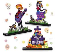 Yerliker 3 piezas de centro de mesa del día de los muertos de madera de calavera de azúcar signos de esqueleto de baile estatua de pareja decoración de mesa mexicana Día de los Muertos decoración para festival mexicano fiesta de Halloween