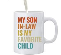 yerno es taza de viaje infantil favorita, taza de ceráca | Taza de humor faliar | Taza de café de ceráca con humor faliar divertido para cumpleaños, con texto en inglés "My Son In Law Is My Favorite C