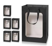 Yerpkefey 6 bolsas de regalo de papel con ventana transparente, bolsas de compras Kraft con asas de 11.8 x 7.8 x 6.3 pulgadas, bolsas de regalo de fiesta para regalo, boda, cumpleaños, festivales y