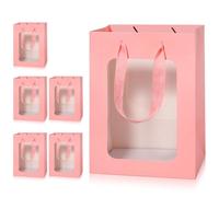 Yerpkefey 6 bolsas de regalo de papel con ventana transparente, bolsas de compras Kraft con asas de 9.8 x 7.1 x 5.1 pulgadas, bolsas de regalo de fiesta para regalo, boda, cumpleaños, festivales