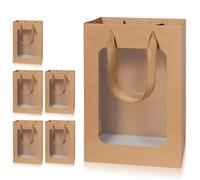Yerpkefey 6 bolsas de regalo de papel con ventana transparente, bolsas de compras Kraft con asas de 9.8 x 7.1 x 5.1 pulgadas, bolsas de regalo de fiesta para regalo, boda, cumpleaños, festivales