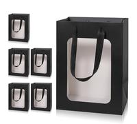 Yerpkefey 6 bolsas de regalo de papel con ventana transparente, pequeñas bolsas de papel kraft con asas de 9.8 x 7.1 x 5.1 pulgadas, bolsas de regalo de fiesta para regalo, boda, cumpleaños,