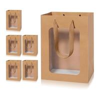Yerpkefey 6 bolsas de regalo de papel con ventana transparente, pequeñas bolsas de papel kraft con asas de 9.8 x 7.1 x 5.1 pulgadas, bolsas de regalo de fiesta para regalo, boda, cumpleaños,